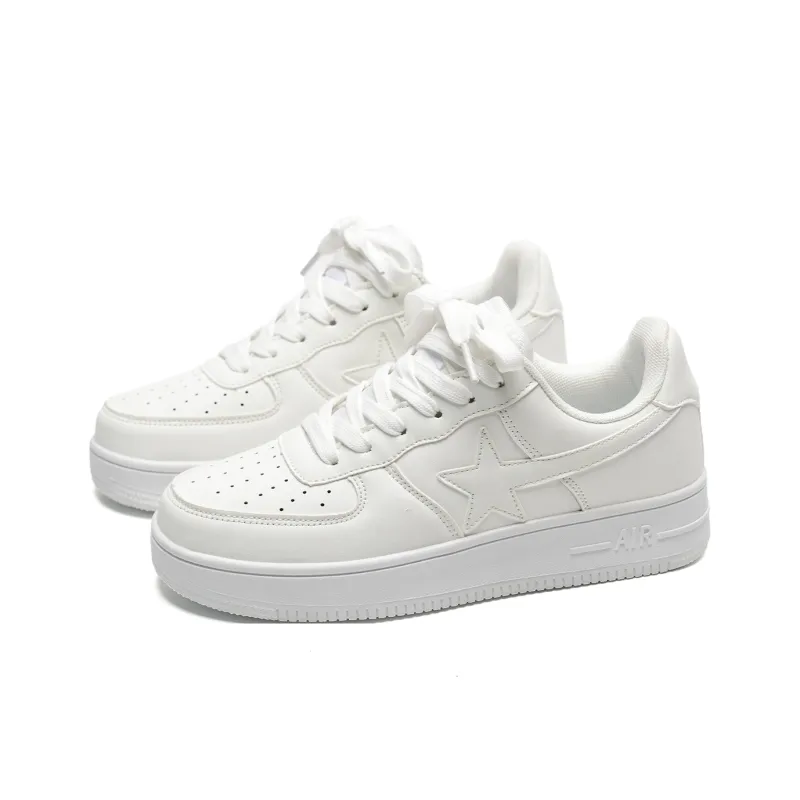 Circle Small Cushioning Wear Resistant Low Top Skateboard Shoes Unisex White-2