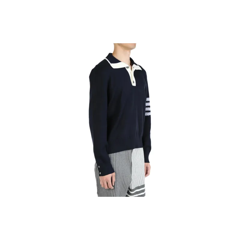 THOM BROWNE 4-Bar Stripe Detailed Knitted Polo-2