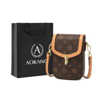 AOKANG PVC Crossbody Bag, Shoulder Bag, Cell Phone Pouch Small Size Women's Coffee/Ecru