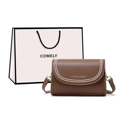 COMELY Cow Leather Patchwork Synthetic Leather Small Square Bag Shoulder Bag Crossbody Bag Small Size Women's Coffee