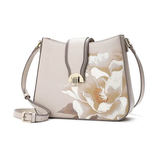 Ancient Yi Xi Cow Leather Chinese Fashion Trend Handbag Crossbody Bag Women's Orchid Red-1