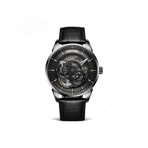 EBOHR Automatic Mechanical Movement Cowhide Strap Watch Men's Watches Cut Out Dial