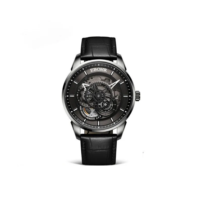 EBOHR Automatic Mechanical Movement Cowhide Strap Watch Men's Watches Cut-Out Dial-0