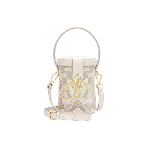 Ancient Yi Xi Cow Leather Bucket Bag, Vintage Shoulder Bag, Crossbody Bag, Handbag Women's Ecru
