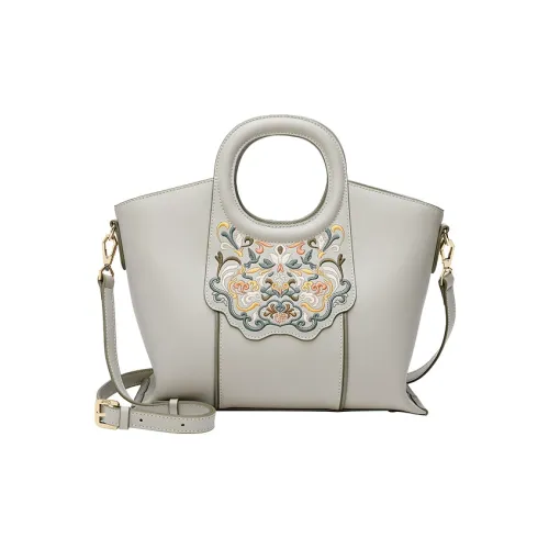 Ancient Yi Xi Cow Leather Cheongsam Elegant Mom Handbag Crossbody Bag Women's Jade Hairpin Asphalt Gray