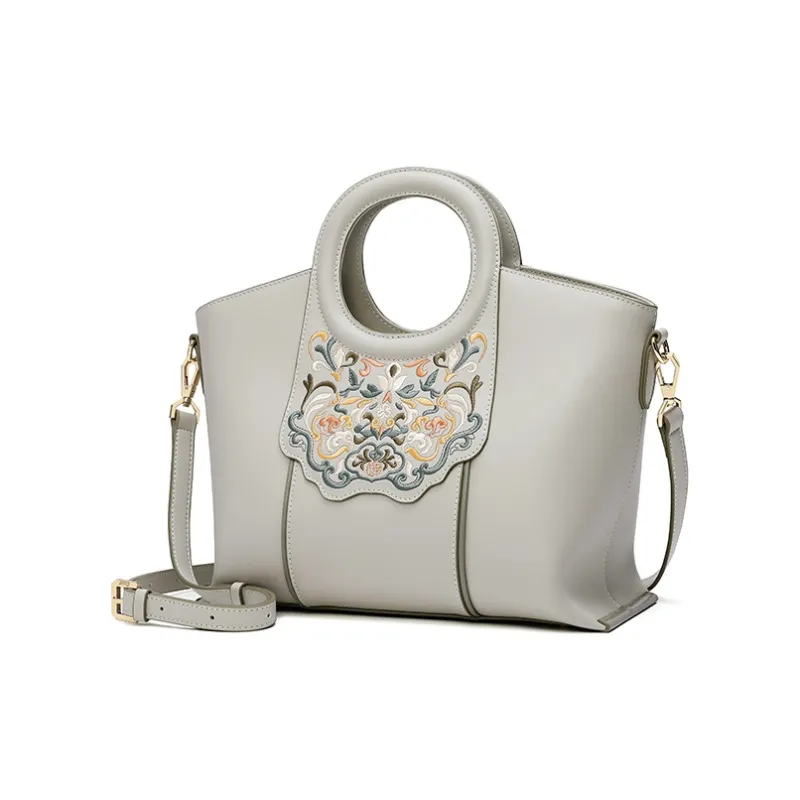Ancient Yi Xi Cow Leather Cheongsam Elegant Mom Handbag Crossbody Bag Women's Jade Hairpin Asphalt Gray-1