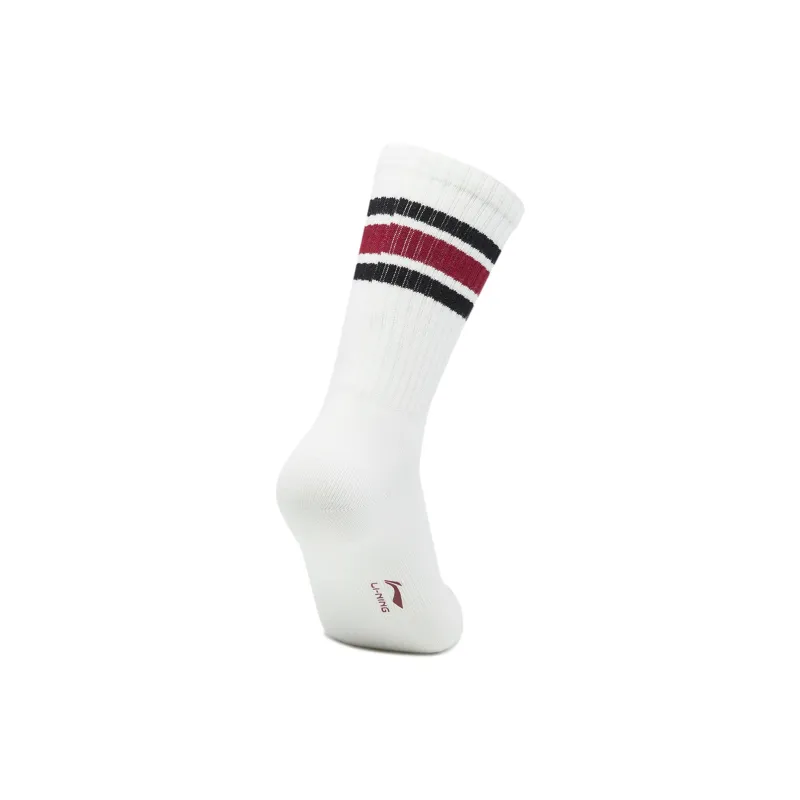 LiNing Sports Life Collection Mid Calf Socks Unisex 1 Pack Basic White Raspberry Red-1