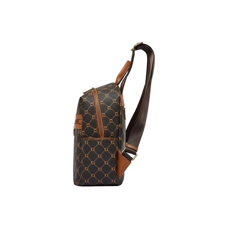 Geshiman PVC Backpack Large Size Women's Coffee/Ecru-1