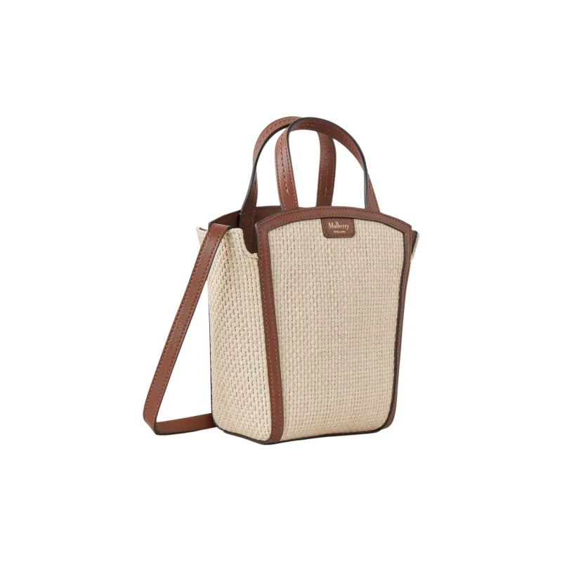Mulberry Raffia Tote Bag Shopping Bag Shoulder Bag Crossbody Bag Handbag Mini Women's Ecru & Bright Umber-1