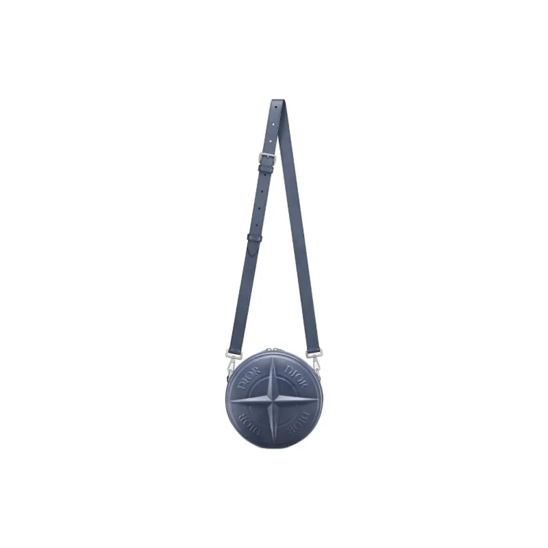DIOR STONE ISLAND Smooth Cow Leather Small Round Bag, Shoulder Bag, Crossbody Bag Men's Blue-1