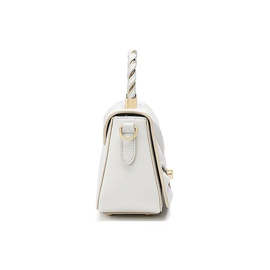 Ancient Yi Xi Cow Leather Woven Portable Design, Vintage Cheongsam Shoulder Bag, Crossbody Bag Women's Euryale White-3