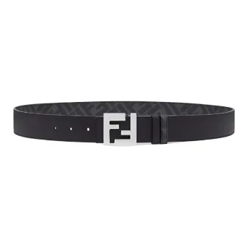 FENDI Calfskin Leather Belts Men's Black Width 3.5cm