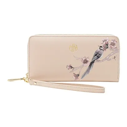 Ancient Yi Xi Cow Leather Chinese Fashion Trend Niche Wallet Clutch Women's Light Cherry Blossom Pink-0