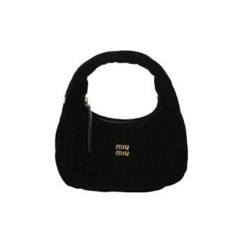 MIU MIU Wander Series Velvet Crescent Bag, Hobo Bag, Shoulder Bag, Crossbody Bag, Handbag Women's Black