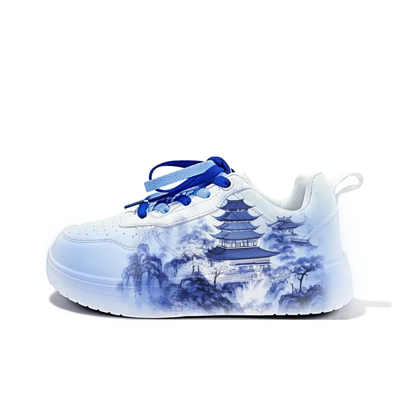 Cold Cicadas Yesterday Lightweight And Breathable Low-Top Skateboard Shoes Unisex White Blue-0