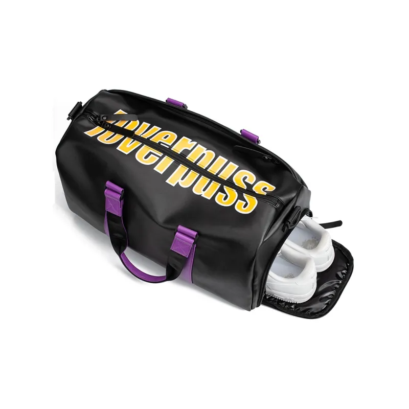 LOVERPUSS Polyurethane Handbag Shoulder Bag Crossbody Bag Travel Gym Bag Large Size Unisex Black Purple Gold-4