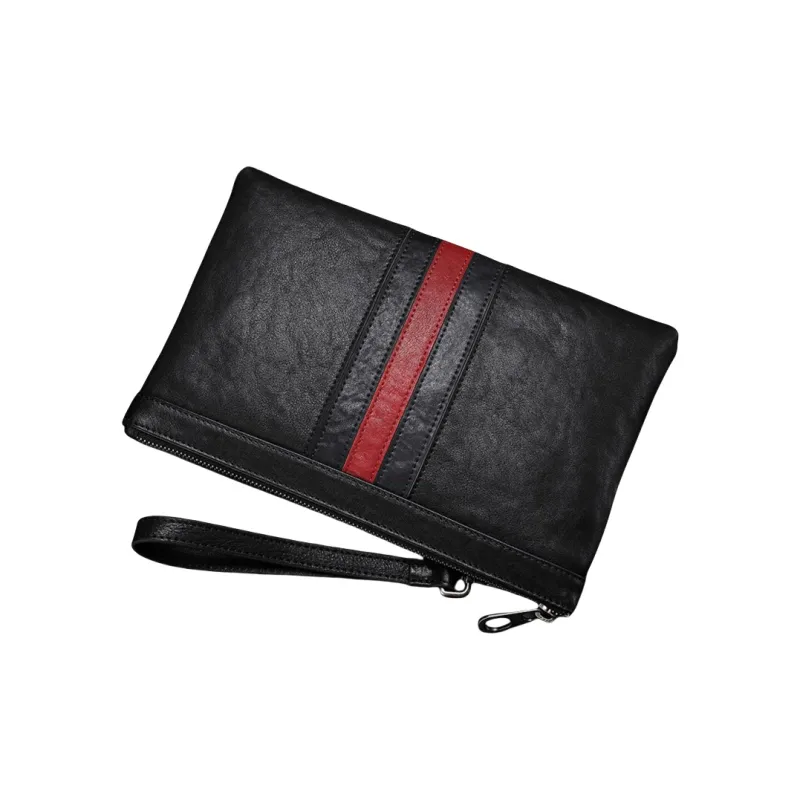 PESASRIE Top Grain Cow Leather Wallets Clutches Men's Black-2