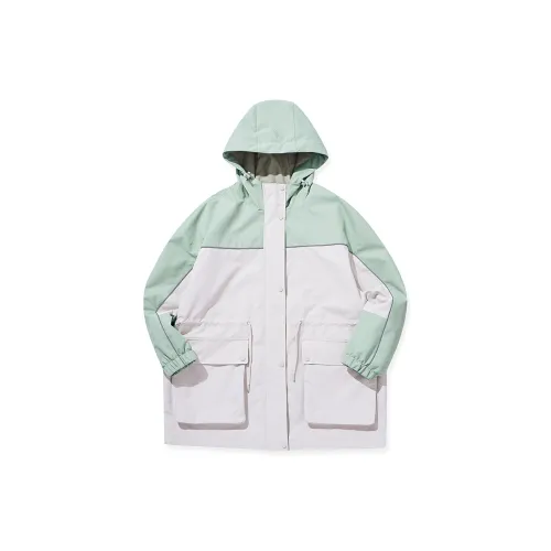 QIAODAN Trench Coats Women's Gray Bean Green/Smoke White