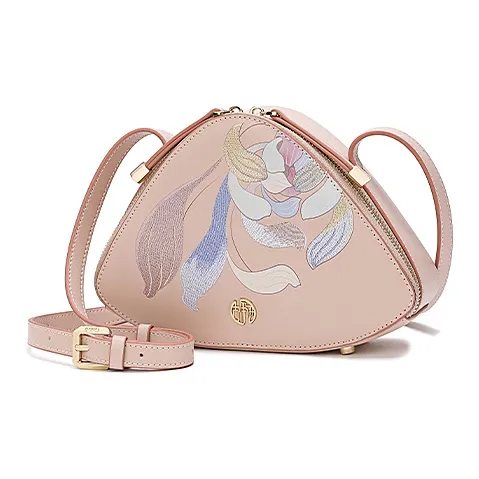 Ancient Yi Xi Cow Leather Cheongsam Crossbody Bag Small Size Women's Peach Blossom Pink-1