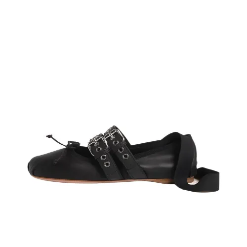 MIU MIU Buckled Leather Ballerina Shoes