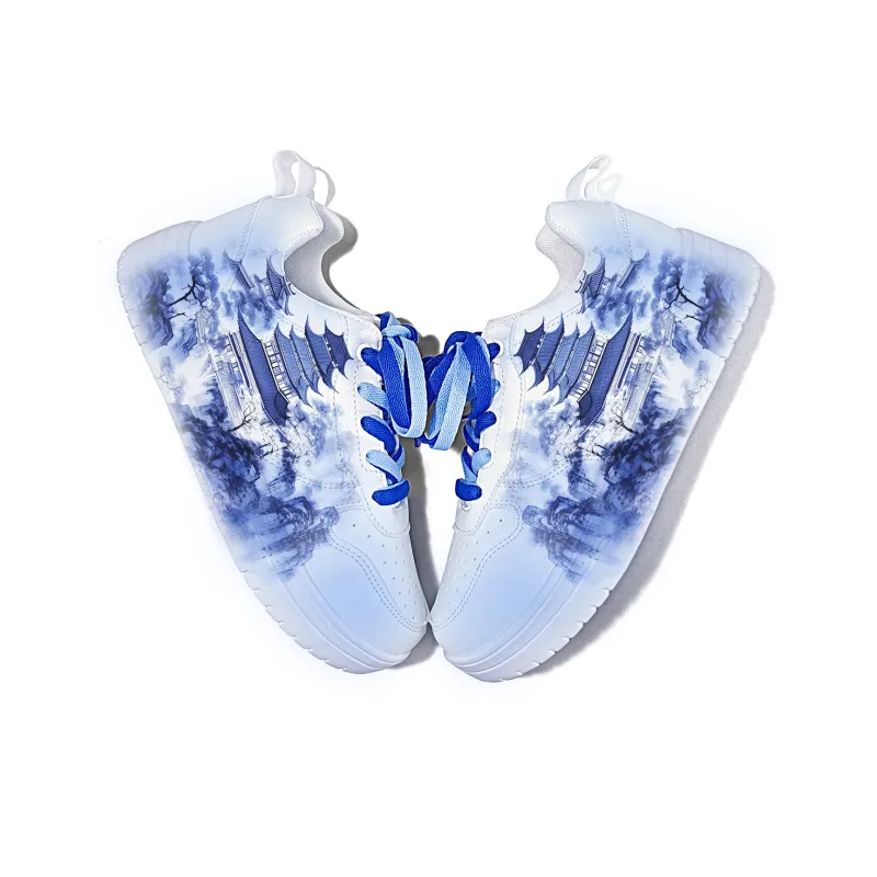 Cold Cicadas Yesterday Lightweight And Breathable Low-Top Skateboard Shoes Unisex White Blue-3