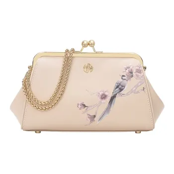 Ancient Yi Xi Cow Leather Casual Chinese Fashion Trend Chain Crossbody Handbag Women's Light Cherry Blossom Pink