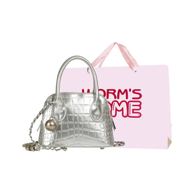 Worm's Home PU Shoulder Bag, Crossbody Bag, Handbag Women's Silver/Black/Pink-0