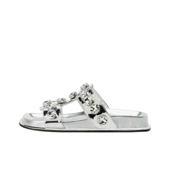 ZARA Trf Slip-Resistant Abrasion-Resistant Slide Slippers Women's Silver