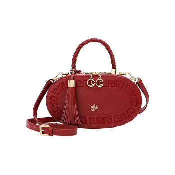 Ancient Yi Xi Cow Leather Embroidery Handbag, Shoulder Bag, Crossbody Bag Women's Vintage Red