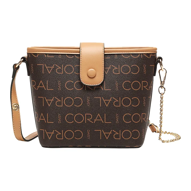 CORALDAISY Synthetic Leather Shoulder Bag Crossbody Bag Women's Ecru/Coffee-5