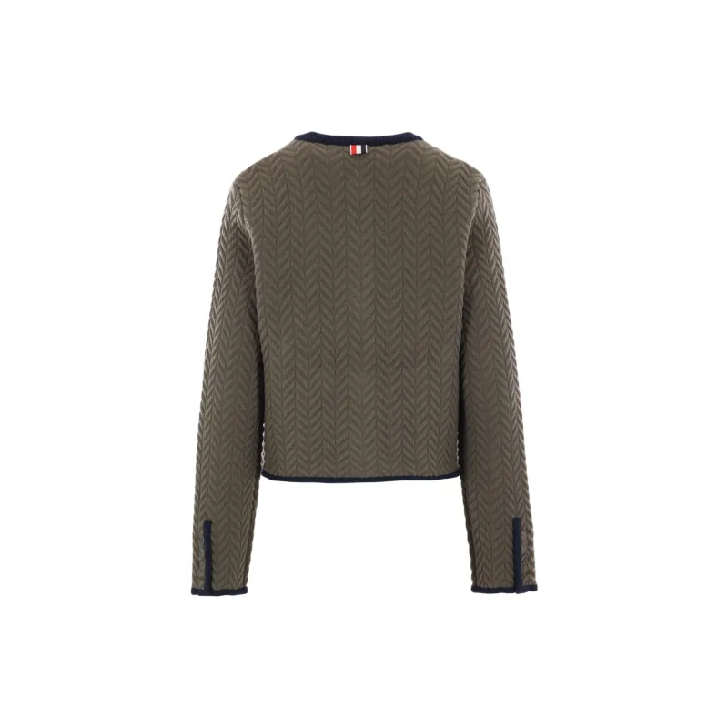THOM BROWNE Herringbone Quilted jacquard Cardigan-1
