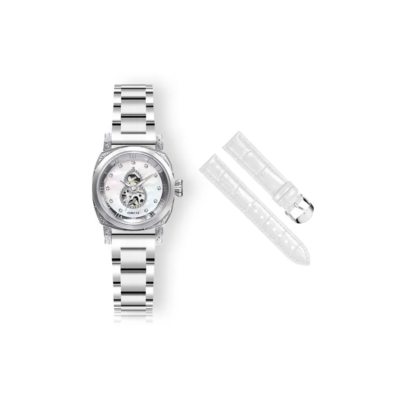 ORCO Automatic Mechanical Movement Watch Women's Watch White Dial-0
