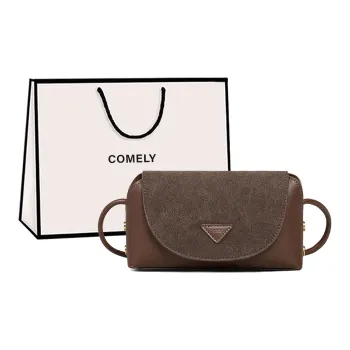 COMELY Cow Leather With Synthetic Leather Small Square Bag Shoulder Bag, Crossbody Bag Trumpets Women's Coffee