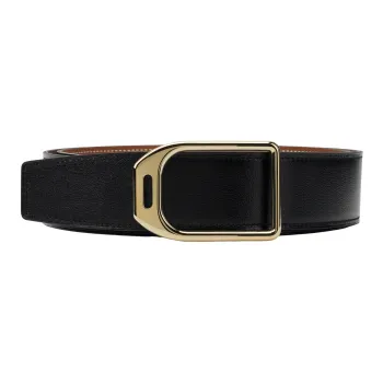 HERMES Metal Leather Belts Men's Black Width  3.8cm