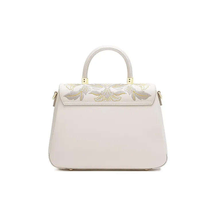 Ancient Yi Xi Cow Leather Small Square Bag, Shoulder Bag, Crossbody Bag, Handbag Women's Ecru-3