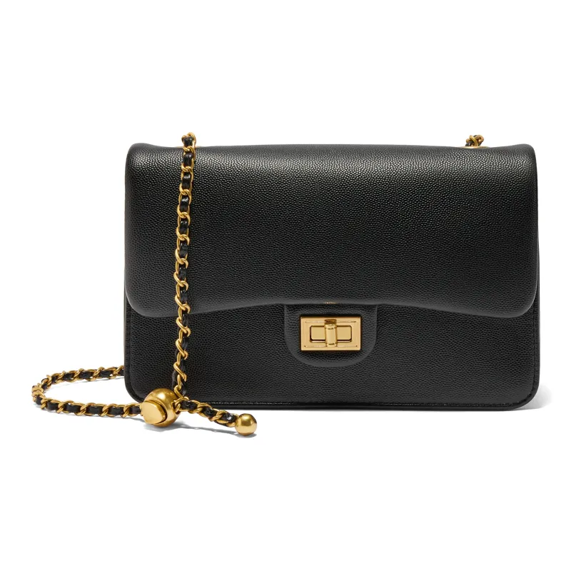 BELLE Premium Texture Crossbody Bag Medium Size Women's Black/Beige-0