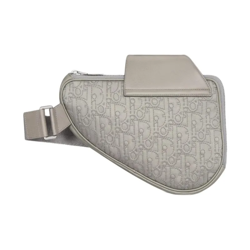 DIOR Oblique Print Technical Fabric With Smooth Cow Leather Saddle Bag, Shoulder Bag, Crossbody Bag Men's Gray-2