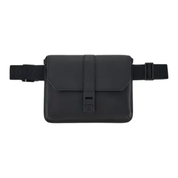 FERRAGAMO GANCINI Hammered Texture Calfskin Fanny Pack Men's Black