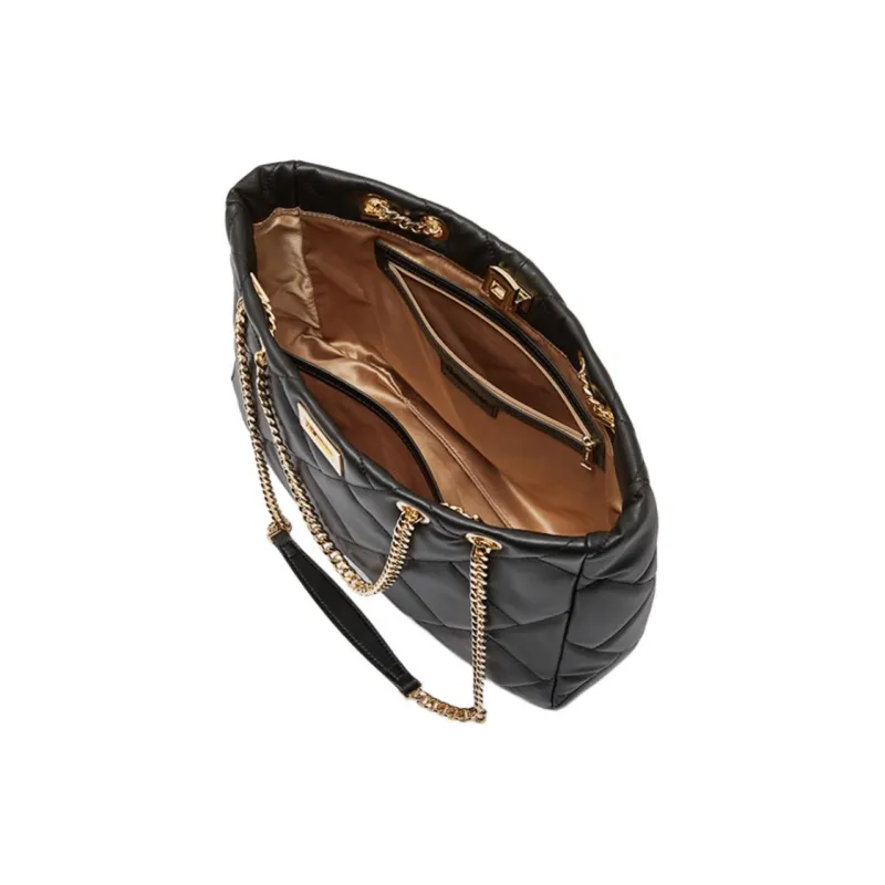 Geshiman Top Grain Cow Leather Shoulder Bag Large Size Women's Black/Ecru-3
