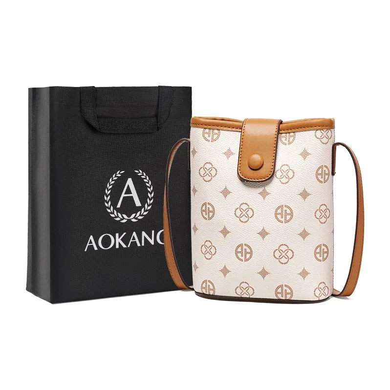 AOKANG PVC Crossbody Bag Mini Women's Coffee/Ecru-5