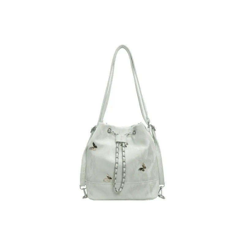 SURELAPTOP PU Backpack Shoulder Bag Regular Women's Black/Ecru/Silver/Green-21
