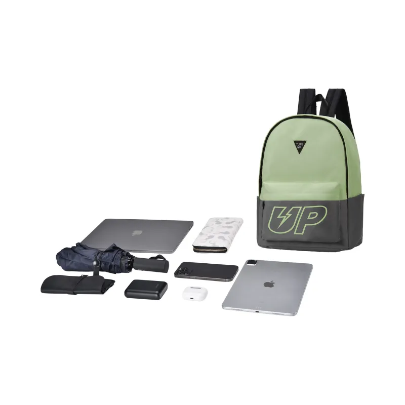 TURN UP Polyester Backpack Unisex Green Gray-3