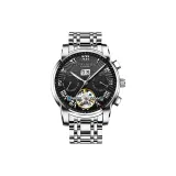 Silver Case Black Dial Silver Steel Band