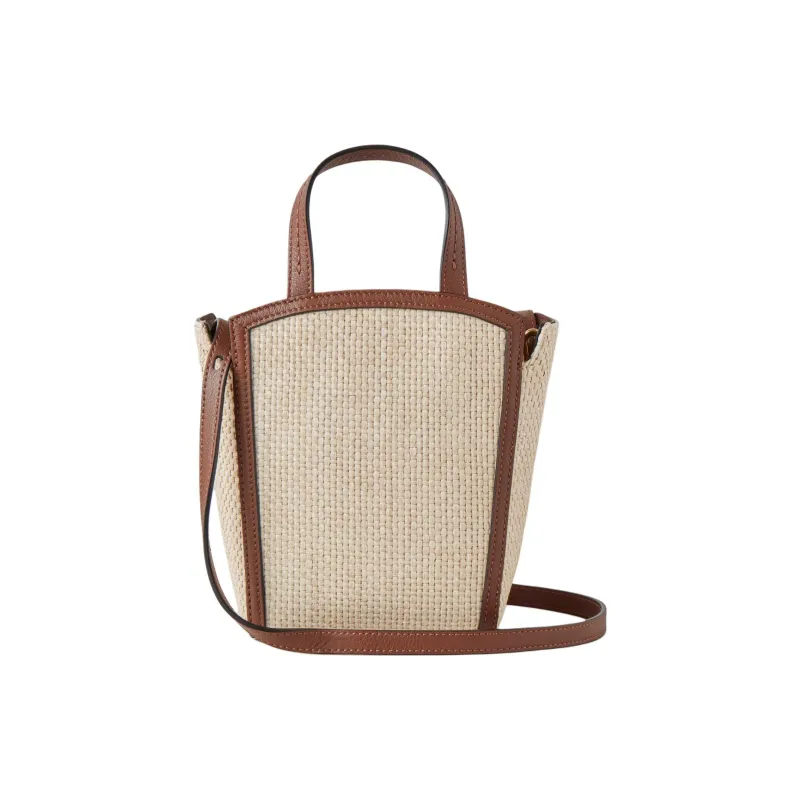 Mulberry Raffia Tote Bag Shopping Bag Shoulder Bag Crossbody Bag Handbag Mini Women's Ecru & Bright Umber-2