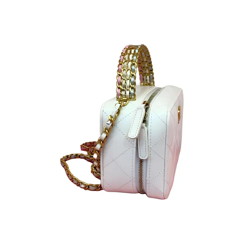 CHANEL Cow Leather Camera Bag, Chain Bag, One Shoulder Handbag, Crossbody Bag Women's White-2
