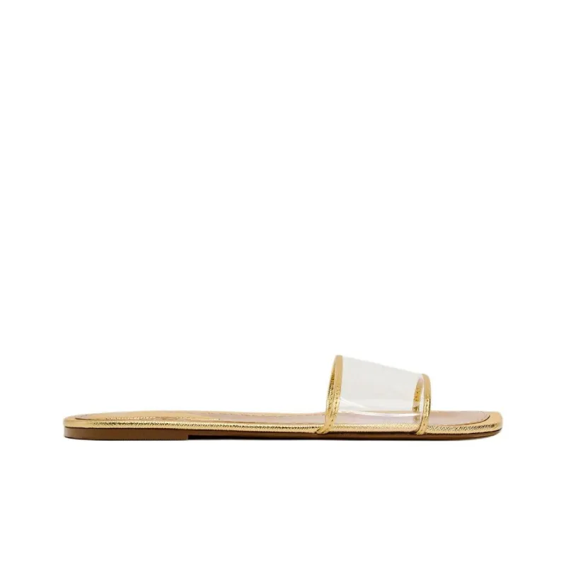 ZARA Abrasion-Resistant Slide Slippers 1cm Women's Gold-1