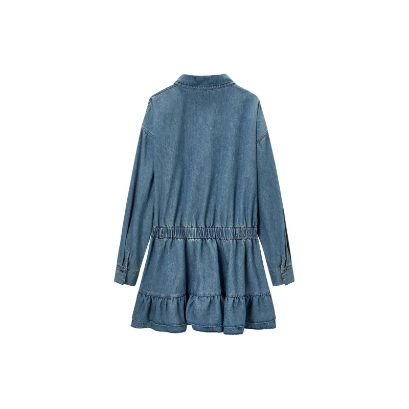 LEDIN Long Sleeved Dress Women's Denim Blue-1