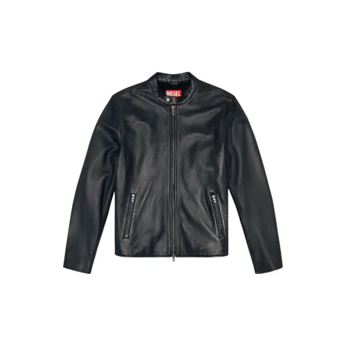 DIESEL Leather Jackets Men Black