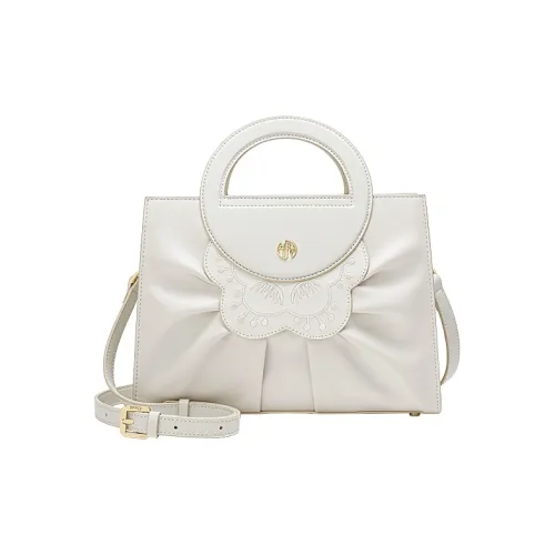 Ancient Yi Xi Cow Leather Cheongsam Mom Bag, Commute Shoulder Bag, Crossbody Bag Women's Euryale White