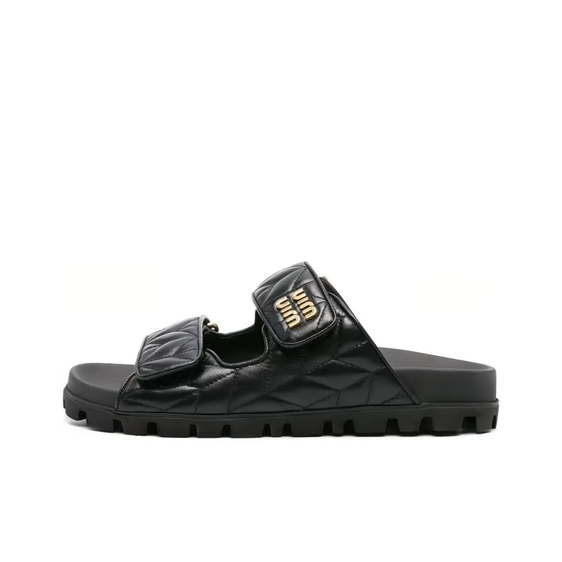 MIU MIU Matelassé Slide Slippers Women's Black-0